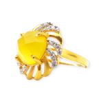 Adorable Gold Ring in Flower Shape with Beautiful Design and Yellow Stone